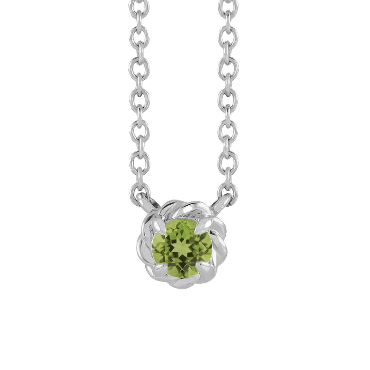 14K White Gold Tiny Birthstone Necklace Necklace Robyn Canady August - Natural Peridot 