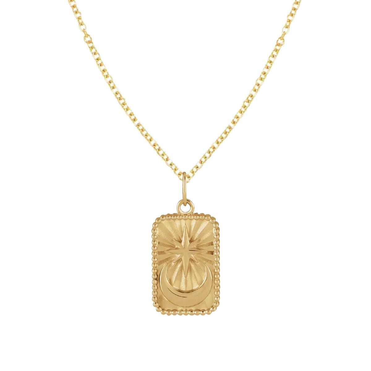 14K gold celestial rectangular necklace | Moon star pendant jewelry