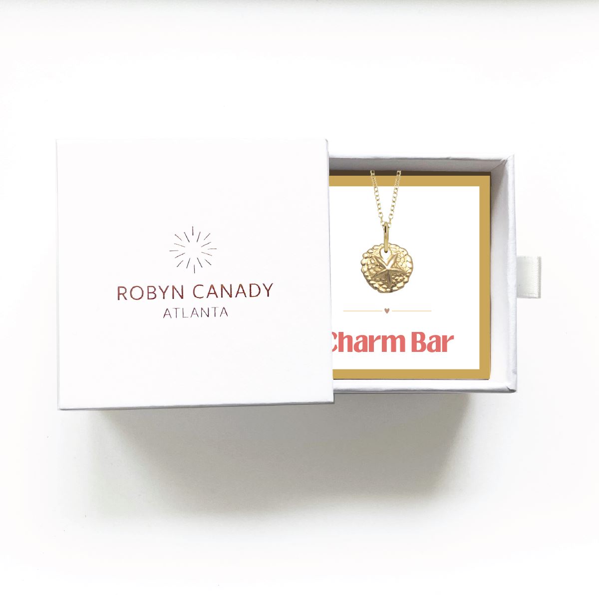 Charm Bar - Tiny Sand Dollar Necklace - Signature Gift Box with Custom Card - Gift Giving Necklace Robyn Canady 14K Gold Filled Charm Bar 