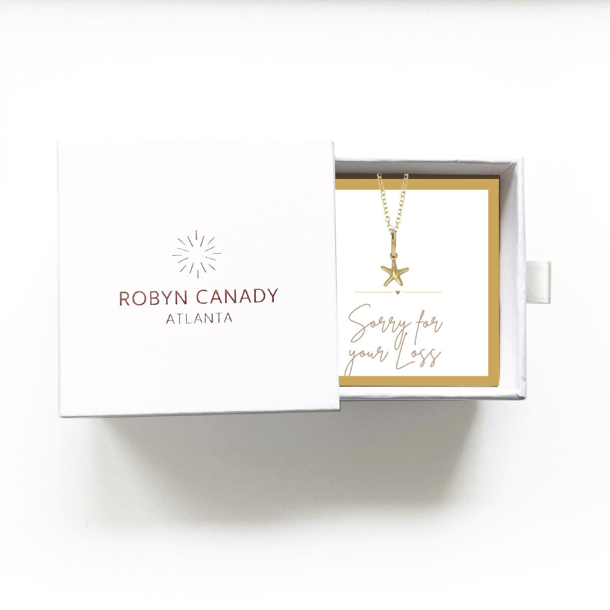 Charm Bar - Tiny Starfish Necklace - Signature Gift Box with Custom Card - Gift Giving Necklace Robyn Canady 14K Gold Filled Sorry for your Loss. 