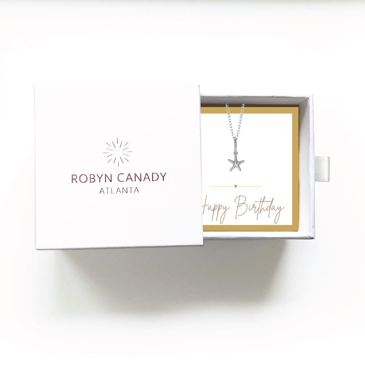 Charm Bar - Tiny Starfish Necklace - Signature Gift Box with Custom Card - Gift Giving Necklace Robyn Canady Sterling Silver Happy Birthday 