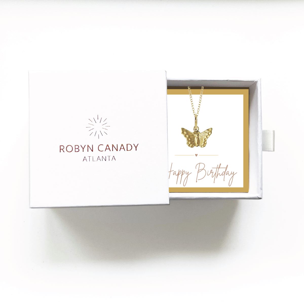 Charm Bar - Tiny Butterfly Necklace - Signature Gift Box with Custom Card - Gift Giving Necklace Robyn Canady 14K Gold Filled Happy Birthday 