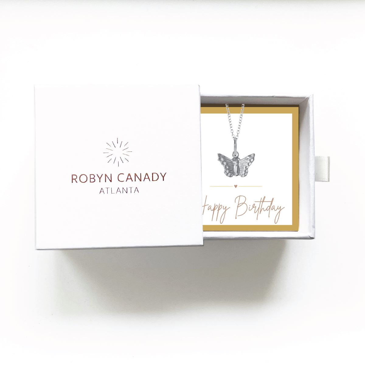 Charm Bar - Tiny Butterfly Necklace - Signature Gift Box with Custom Card - Gift Giving Necklace Robyn Canady Sterling Silver Happy Birthday 