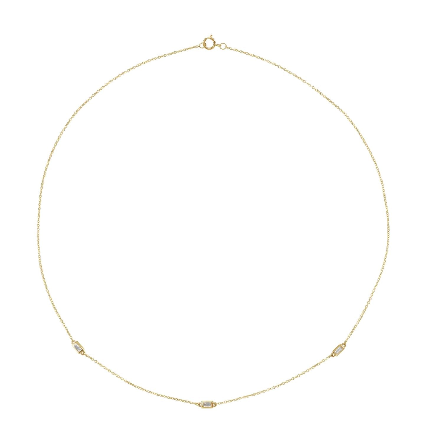 14K gold diamond baguette necklace | Delicate layering jewelry