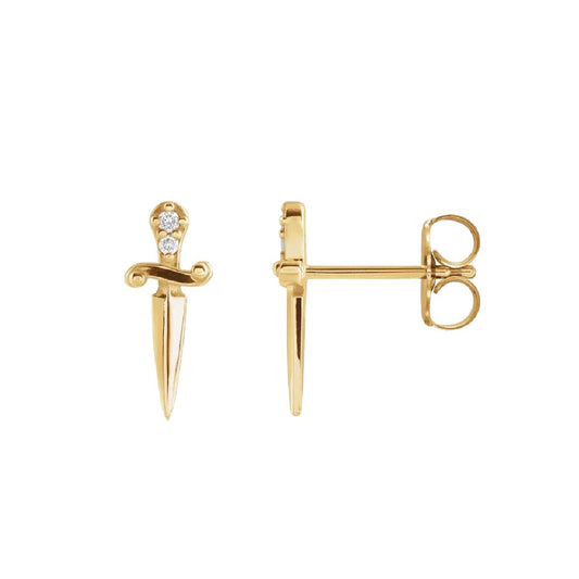 14K gold diamond dagger earrings | Edgy statement drop earrings