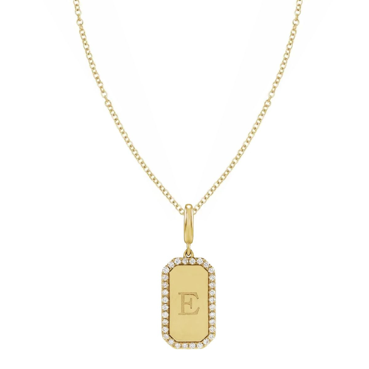14K Yellow Gold Initial Diamond Accent Charm – Rectangle Monogram Letter Pendant with Lobster Clasp Necklace Robyn Canady Necklace (Pendant with a 14K Gold Filled Chain) A 