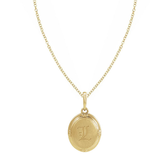 14K Yellow Gold Engravable Initial Oval Pendant – Vintage Style Monogram Disc Charm Necklace Pendant Necklace Robyn Canady Necklace (Pendant with a 14K Gold Filled Chain) A 