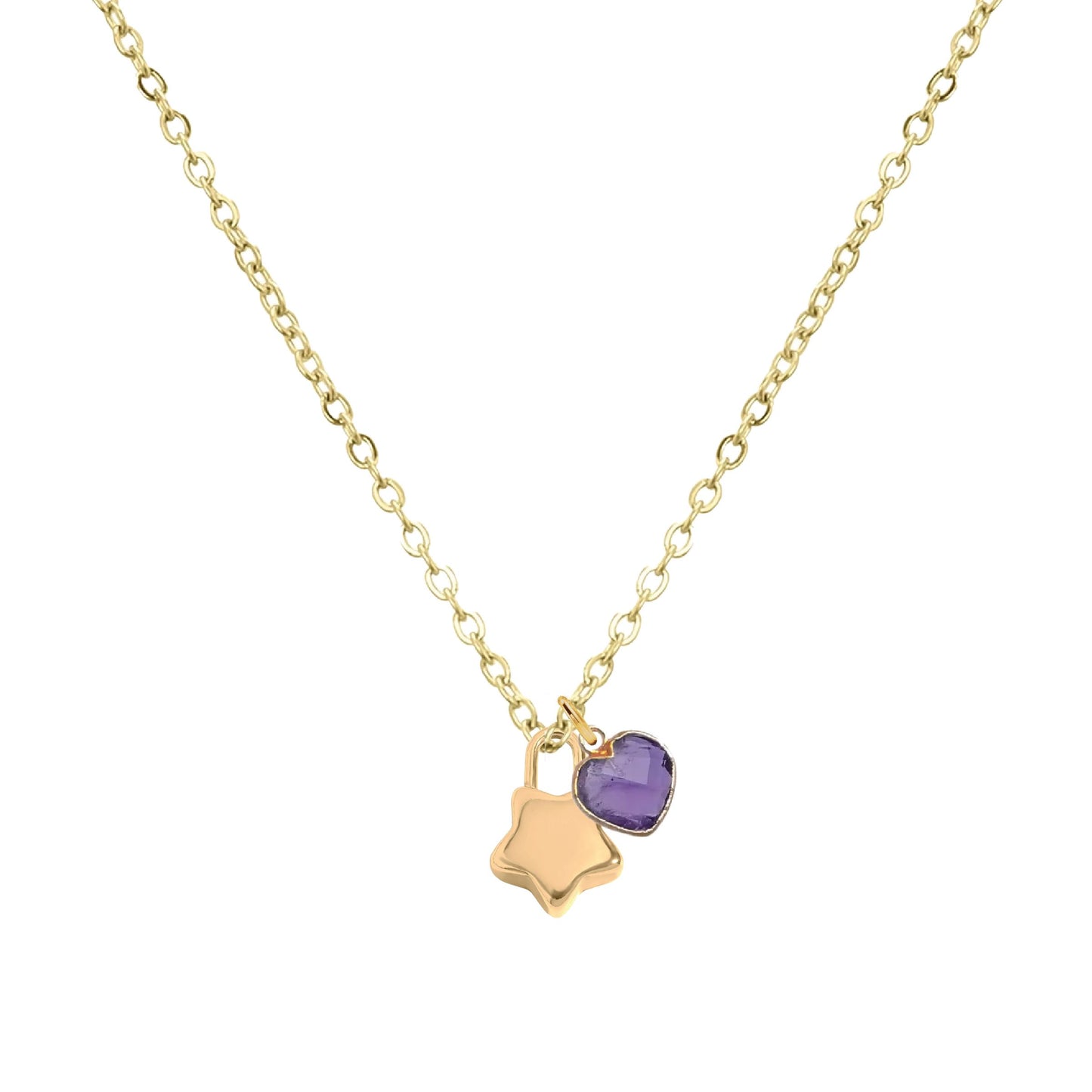 Tiny Star + Heart Necklace in Amethyst Necklace Robyn Canady 