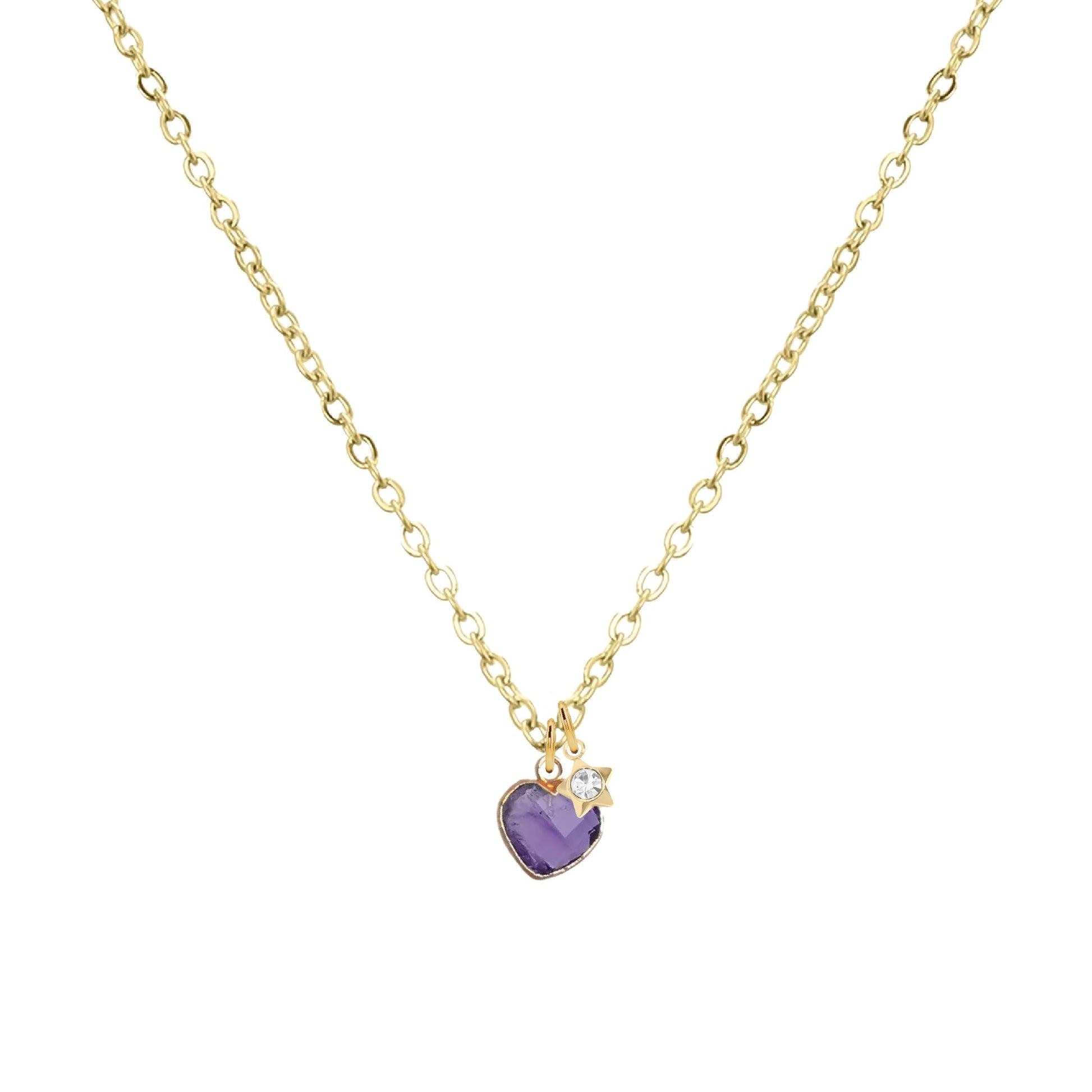 Tiny Heart + Star Necklace in Amethyst Necklace Robyn Canady 