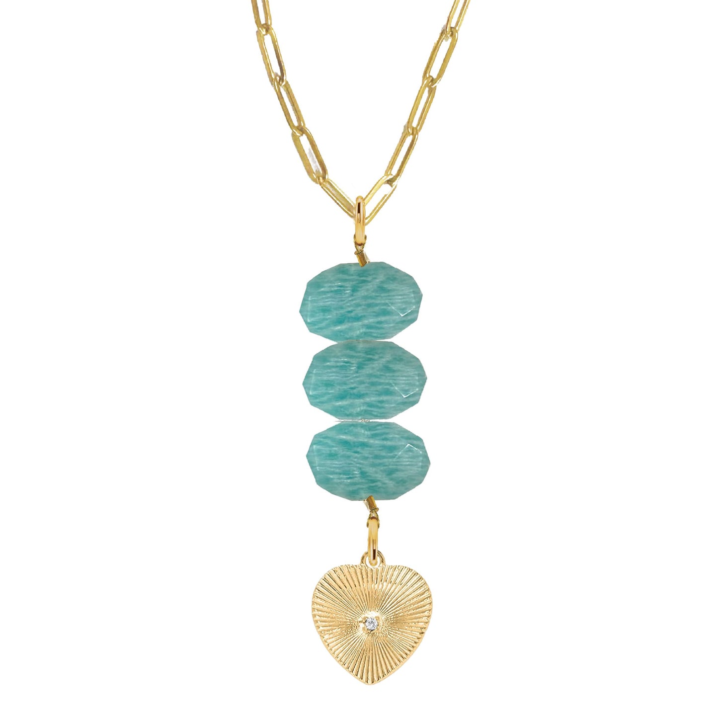 Natasha Paperclip Drop Necklace in Amazonite - Crystal Heart Robyn Canady Gold 