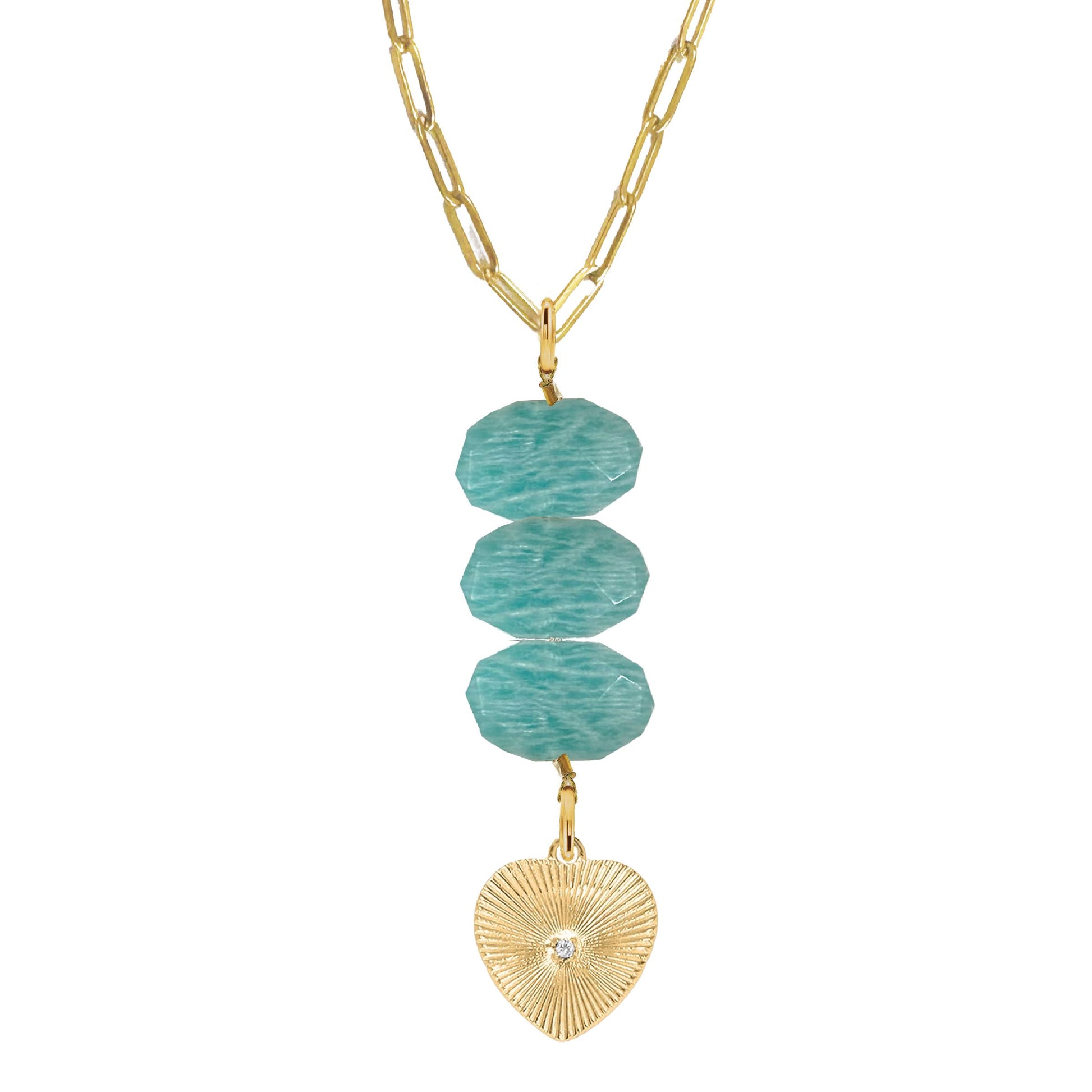 Natasha Paperclip Drop Necklace in Amazonite - Crystal Heart Robyn Canady Gold 