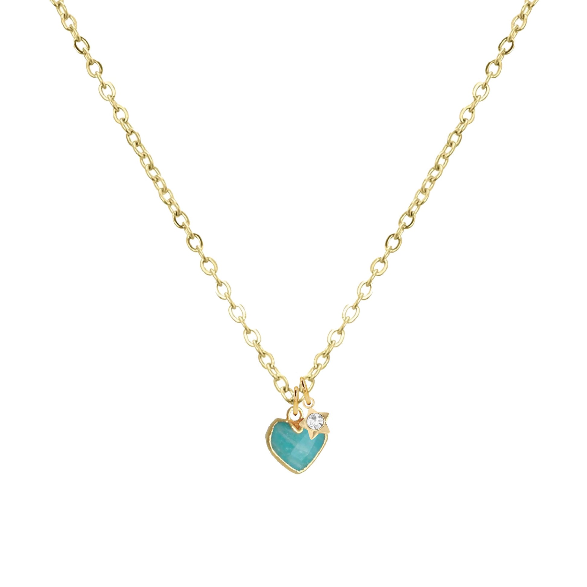Tiny Heart + Star Necklace in Amazonite Necklace Robyn Canady 