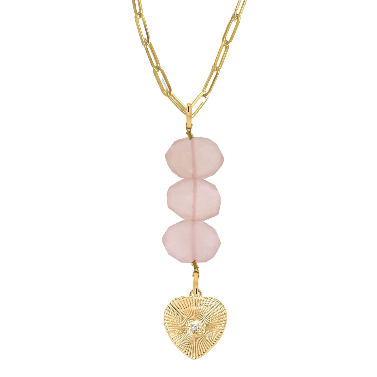 Natasha Paperclip Drop Necklace in Pink Chalcedony - Crystal Heart Robyn Canady Gold 