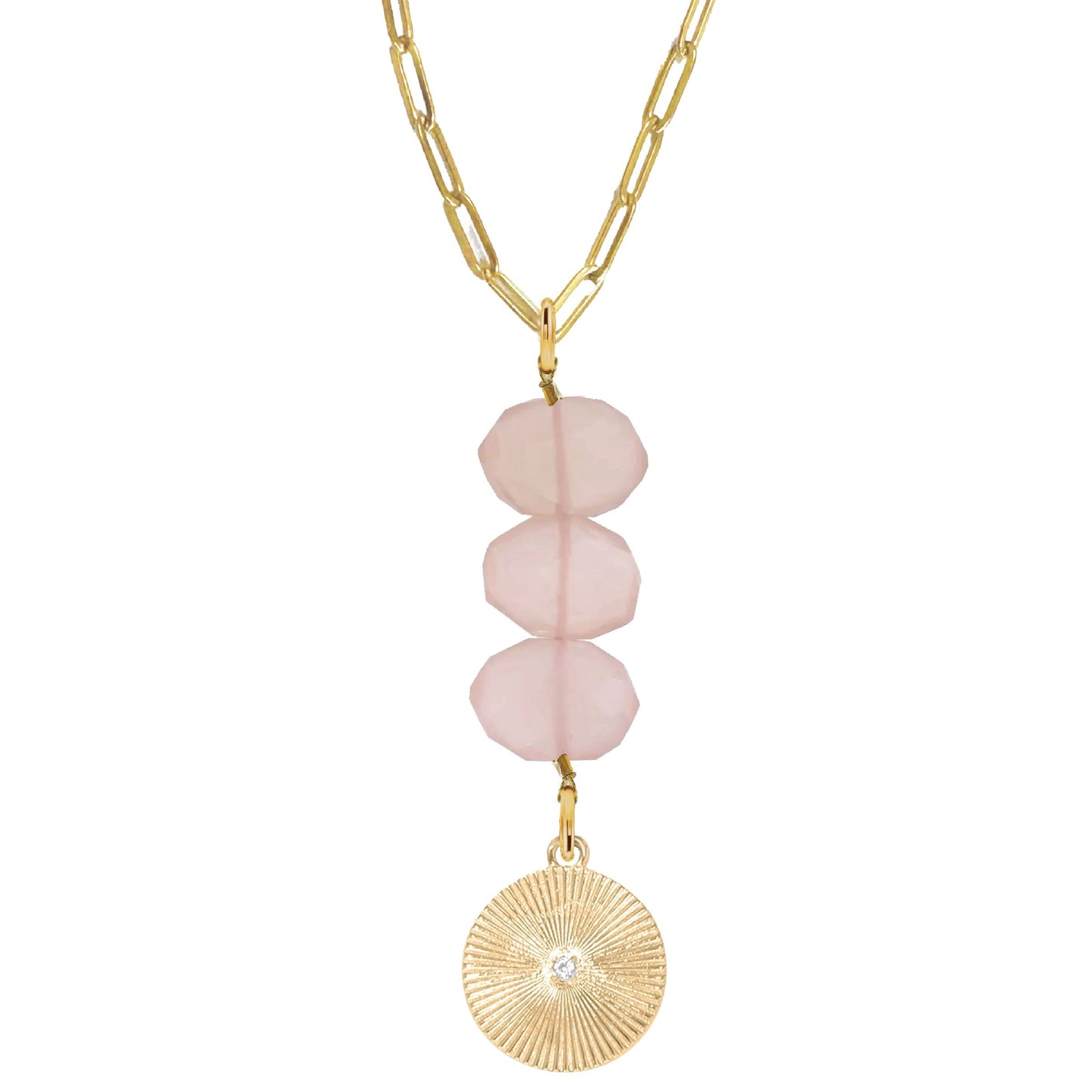 Natasha Paperclip Drop Necklace in Pink Chalcedony - Round Crystal Robyn Canady Gold 
