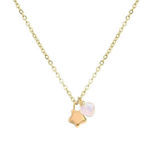 Tiny Star + Heart Necklace in Rose Quartz Necklace Robyn Canady 