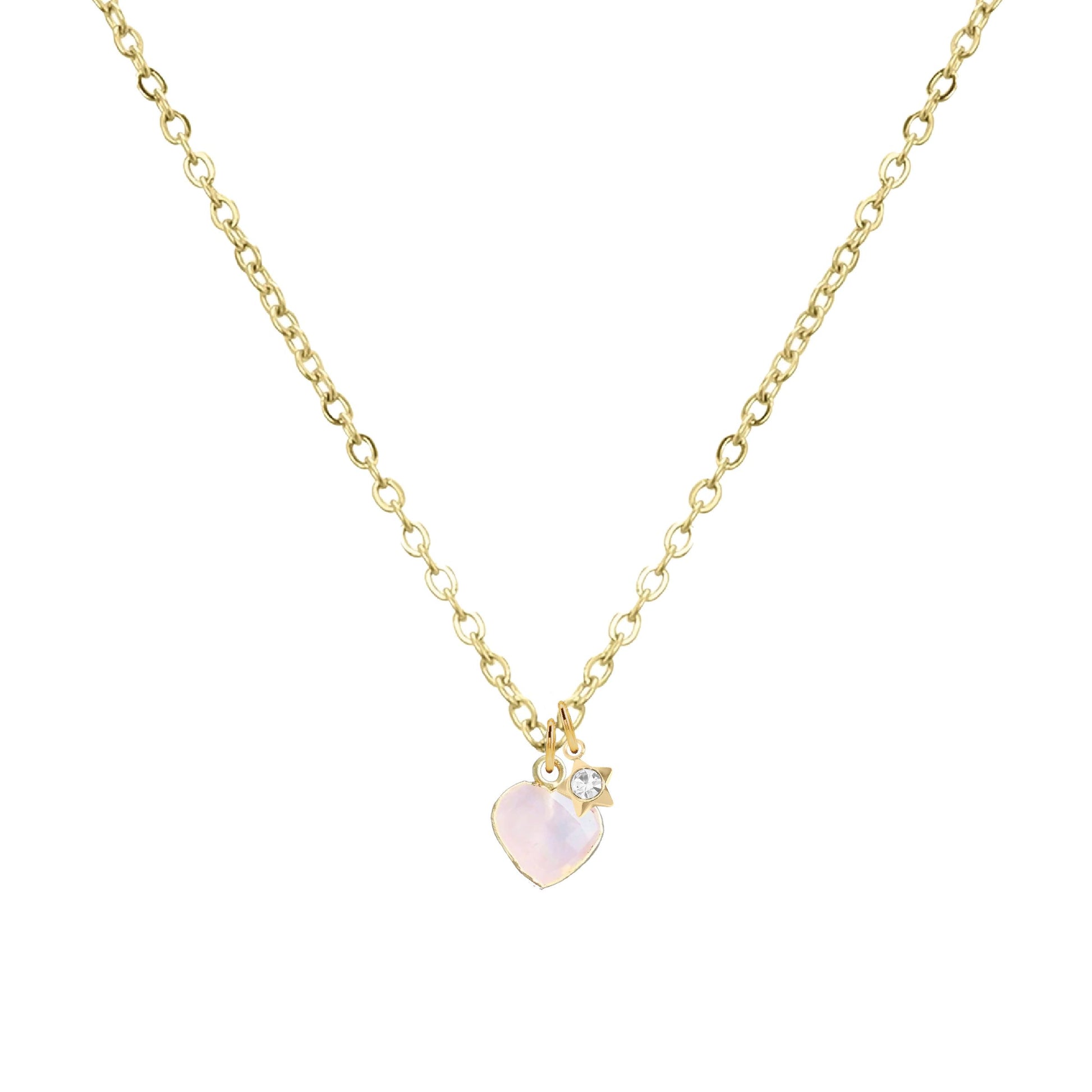 Tiny Heart + Star Necklace in Rose Quartz Necklace Robyn Canady 