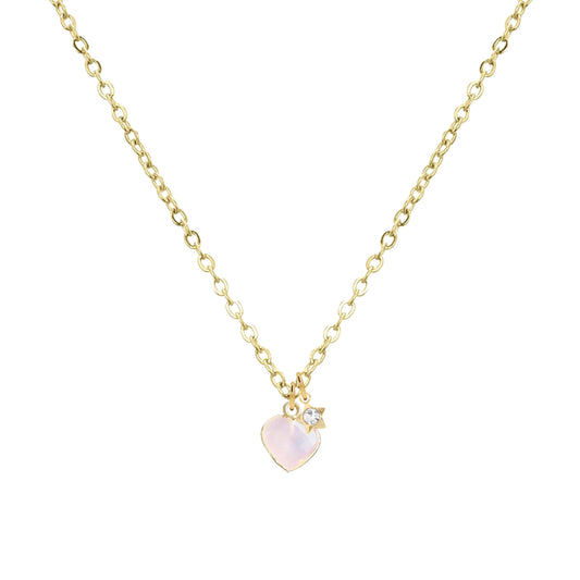 Tiny Heart + Star Necklace in Rose Quartz Necklace Robyn Canady 