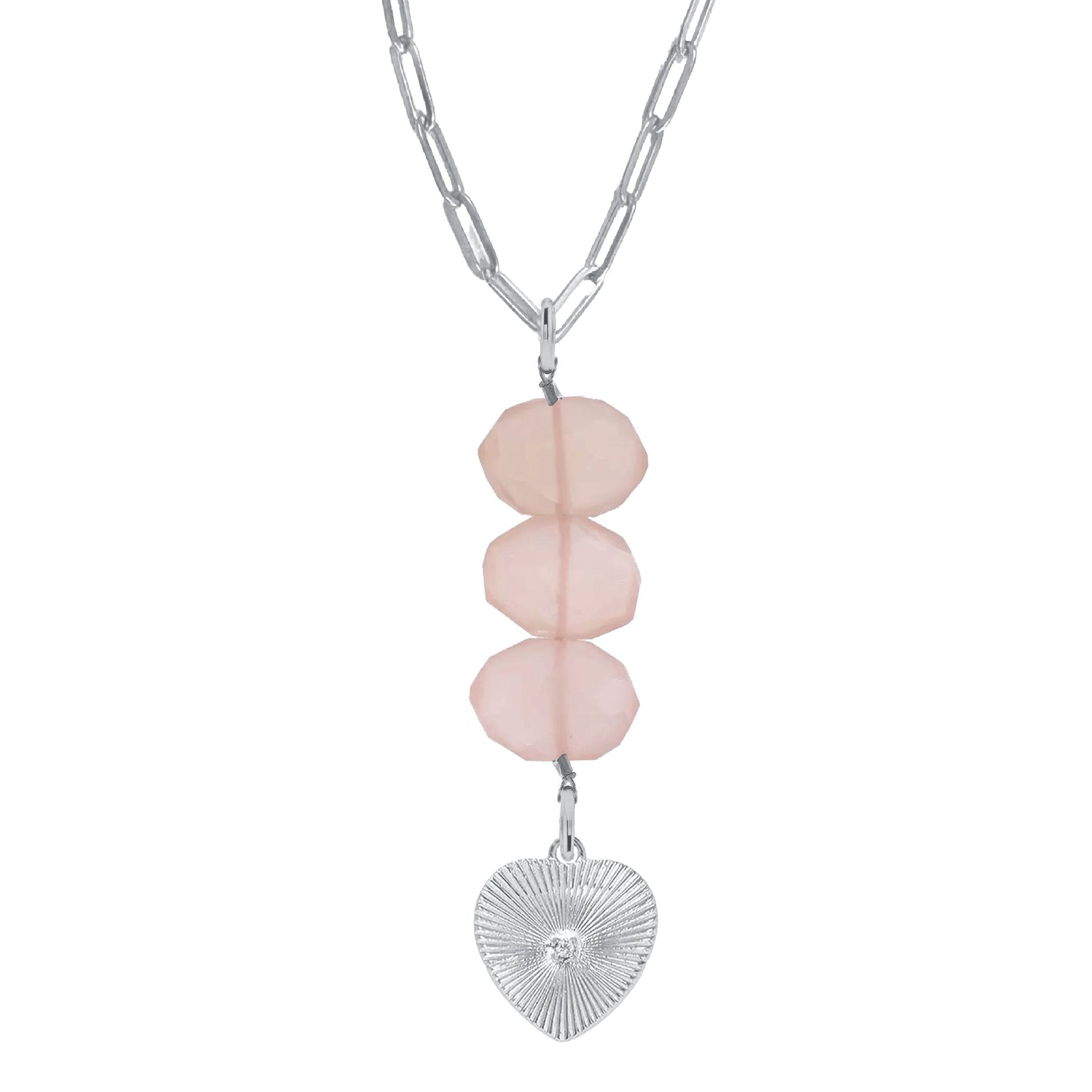 Natasha Paperclip Drop Necklace in Pink Chalcedony - Crystal Heart Robyn Canady Silver 