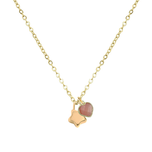 Tiny Star + Heart Necklace in Pink Opal Necklace Robyn Canady 