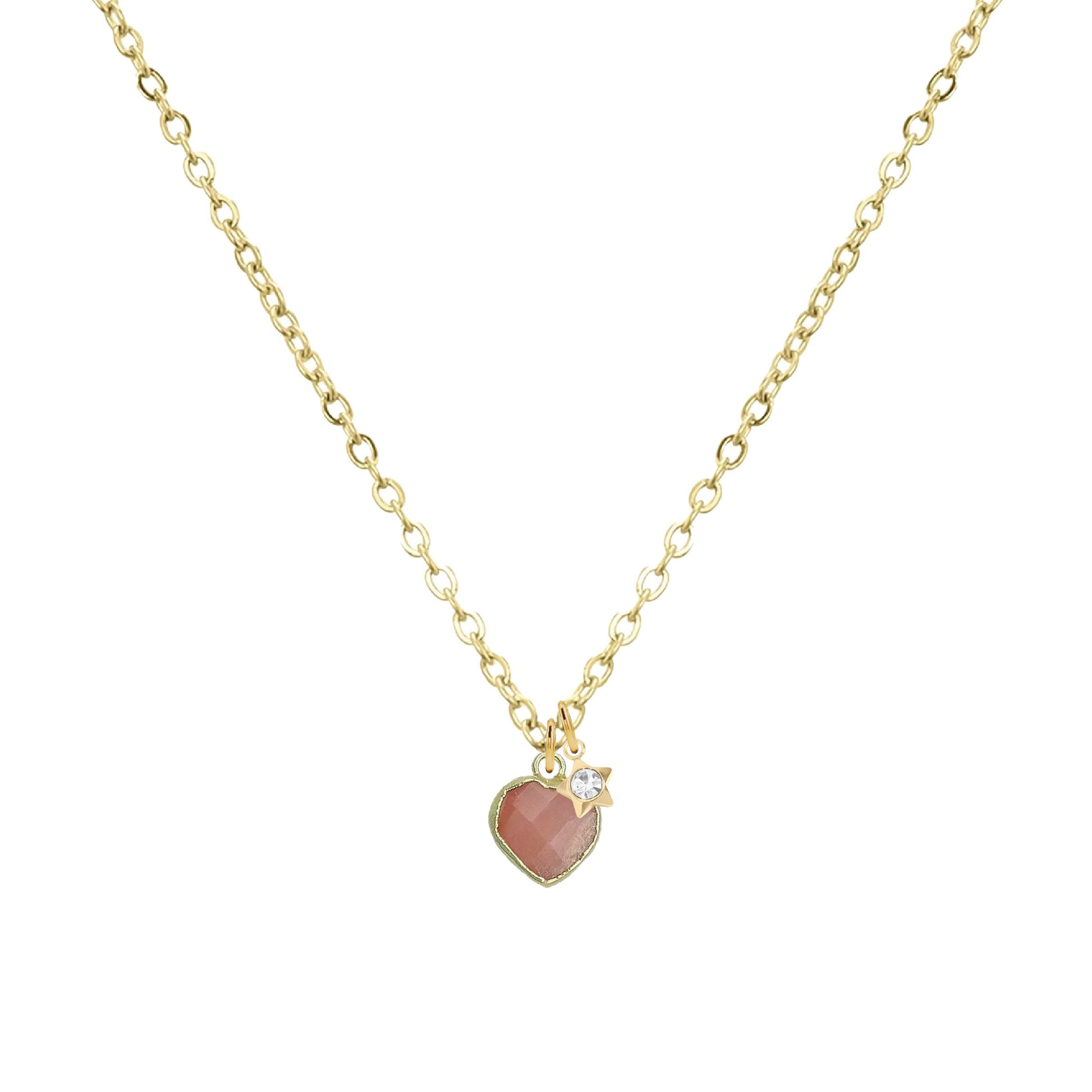 Tiny Heart + Star Necklace in Pink Opal Necklace Robyn Canady 