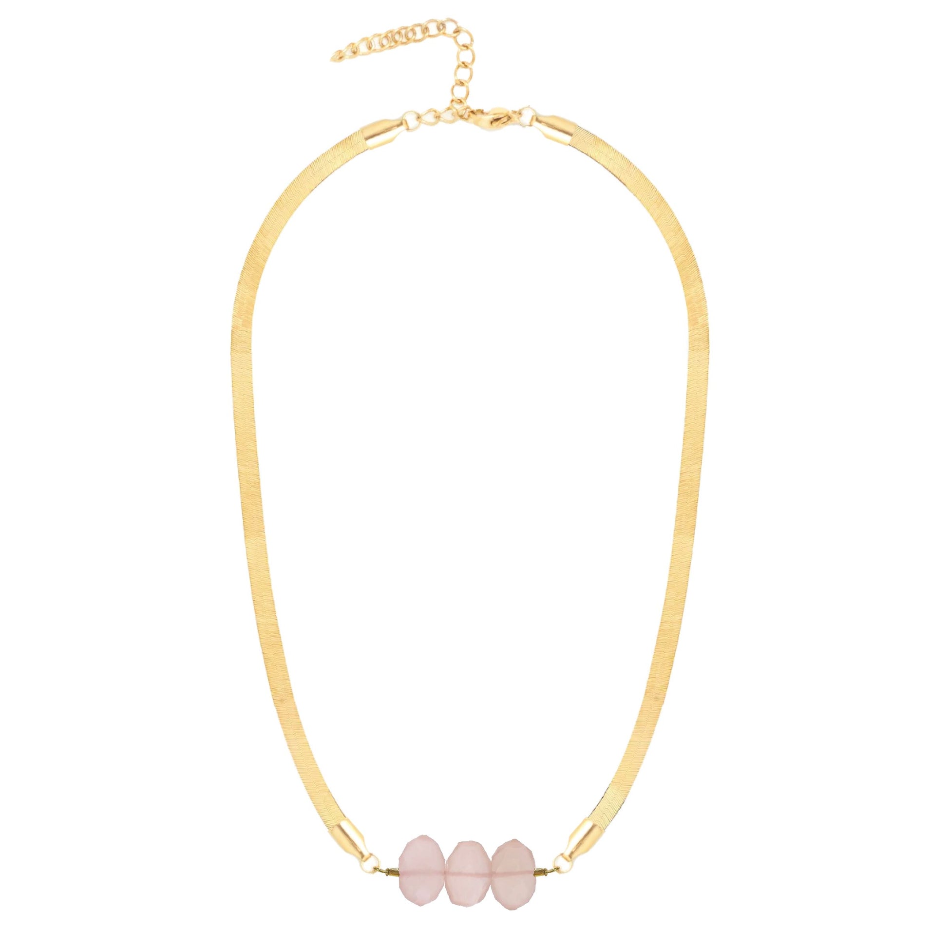 Natasha 5.5mm Thick Herringbone Chain Necklace in Pink Chalcedony Robyn Canady Gold 