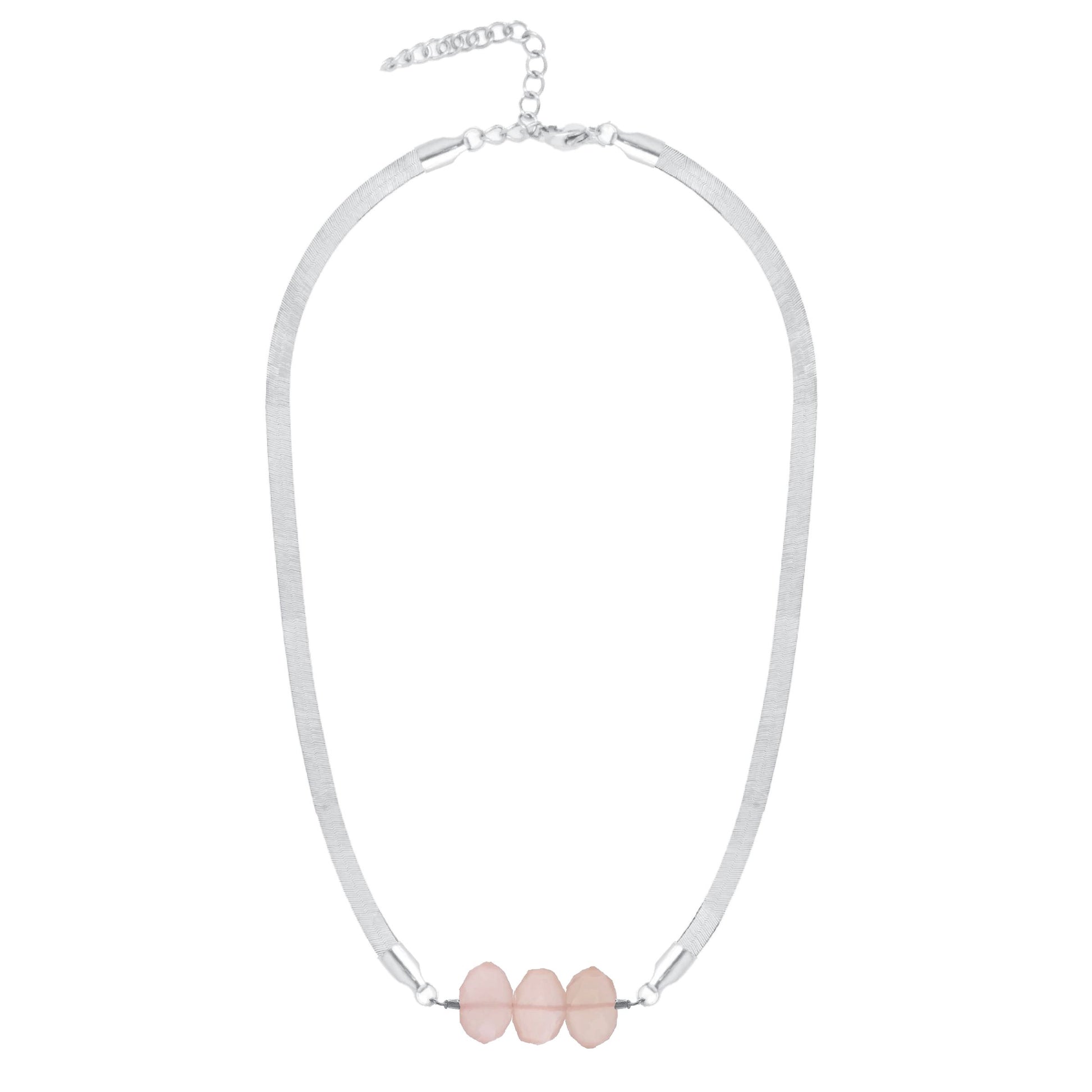 Natasha 5.5mm Thick Herringbone Chain Necklace in Pink Chalcedony Robyn Canady Silver 