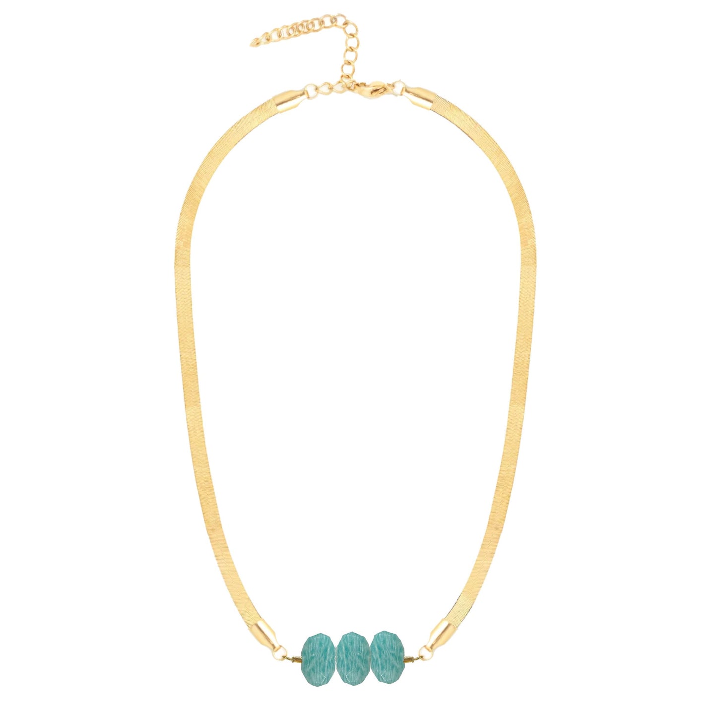 Natasha 5.5mm Thick Herringbone Chain Necklace in Amazonite Robyn Canady Gold 