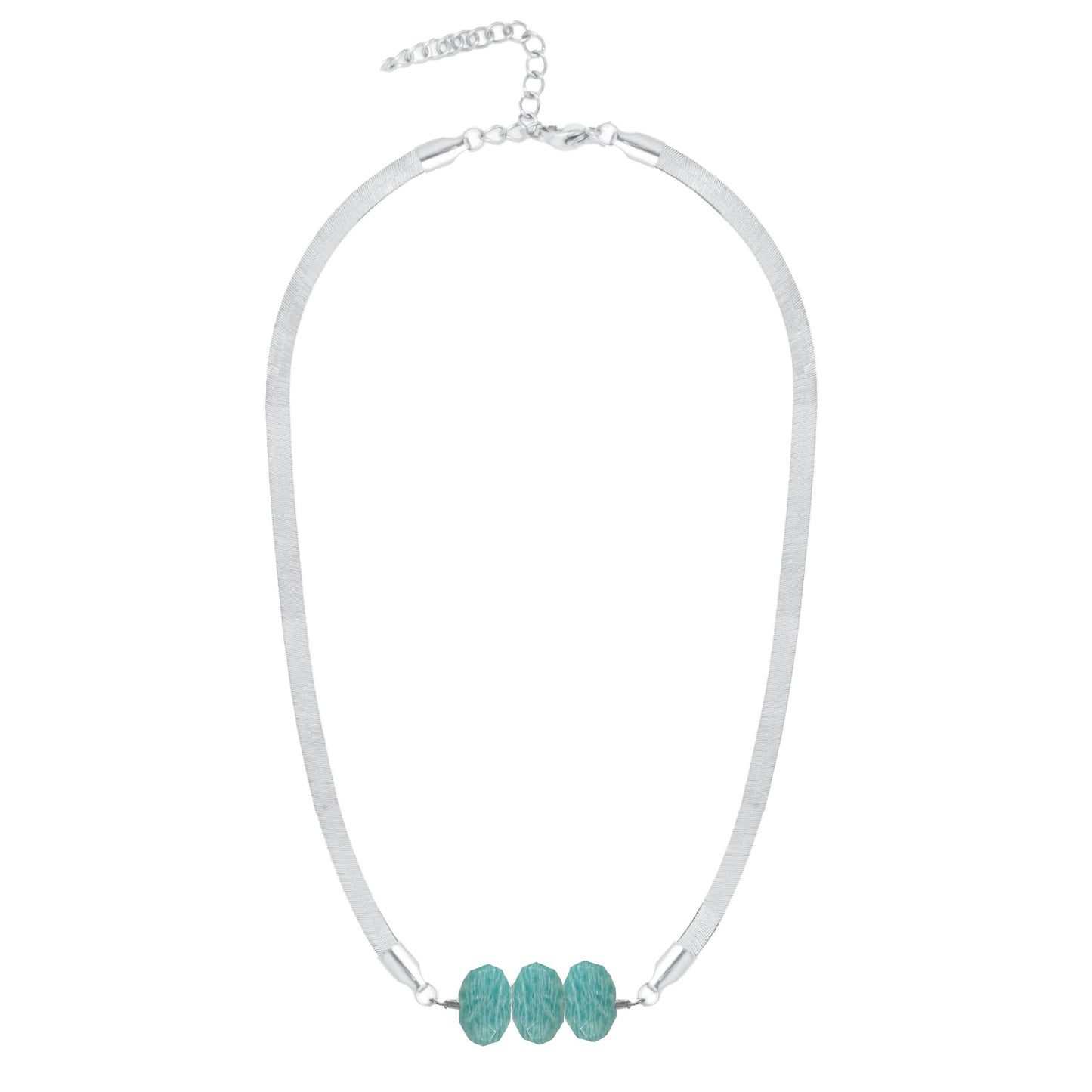 Natasha 5.5mm Thick Herringbone Chain Necklace in Amazonite Robyn Canady Silver 