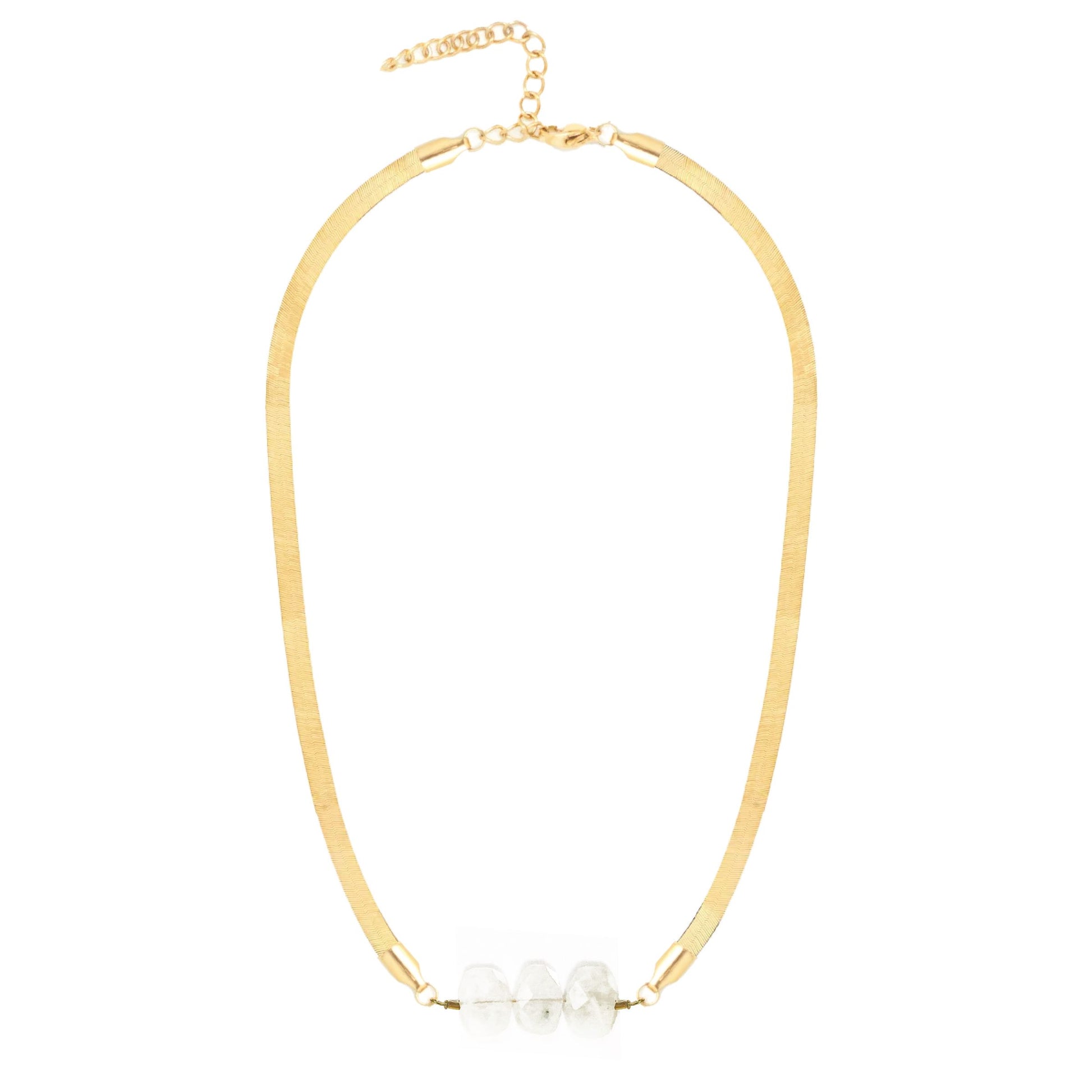 Natasha 5.5mm Thick Herringbone Chain Necklace in White Moonstone Robyn Canady Gold 