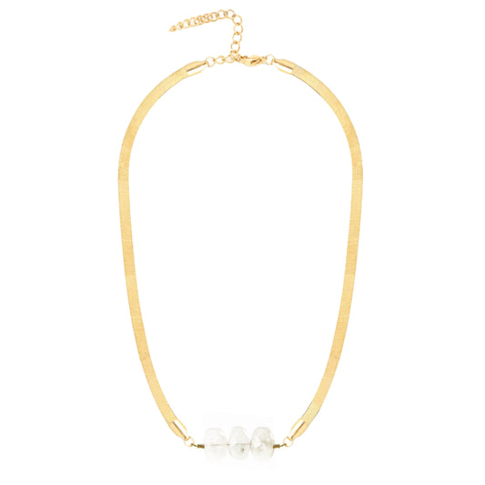 Natasha 5.5mm Thick Herringbone Chain Necklace in White Moonstone Robyn Canady Gold 