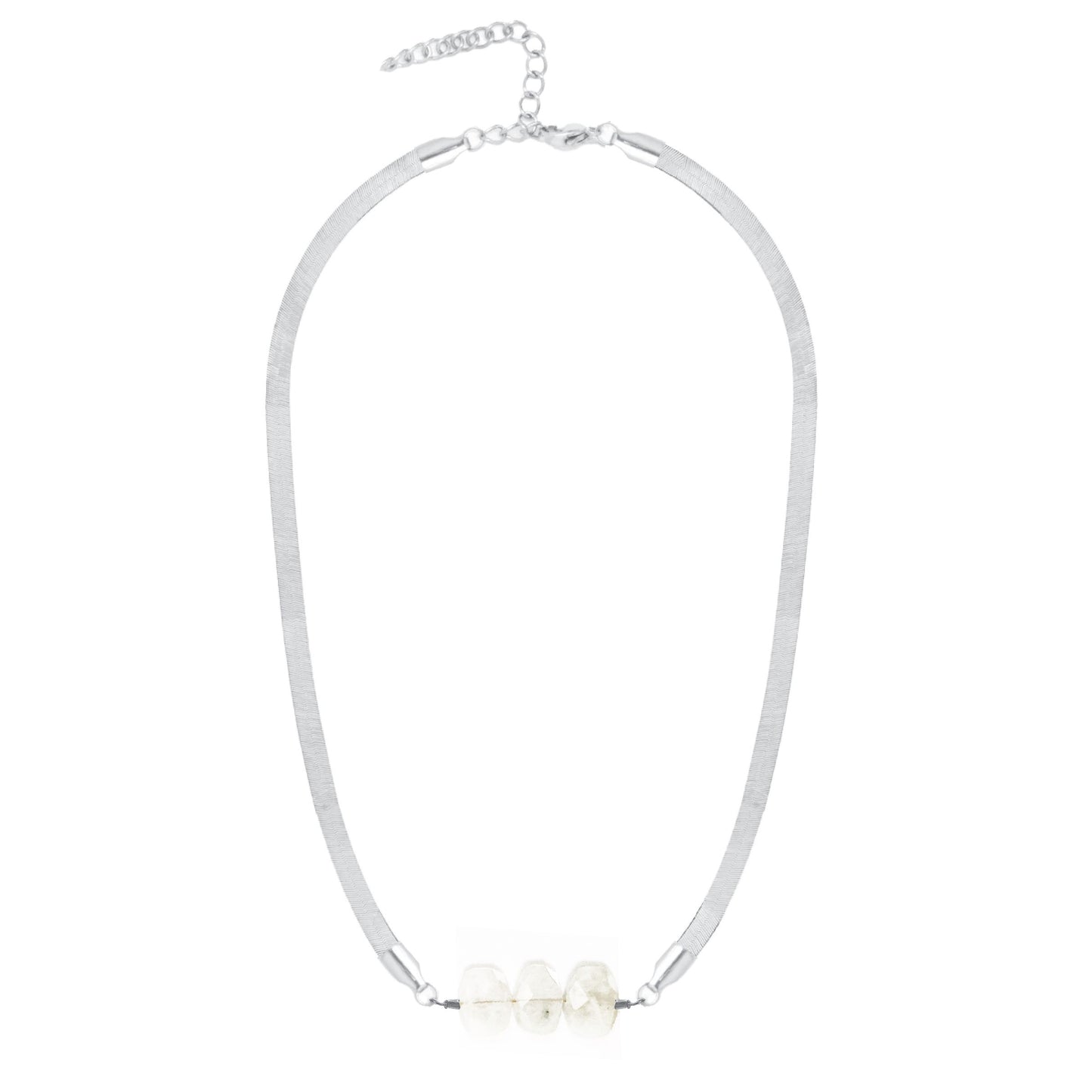 Natasha 5.5mm Thick Herringbone Chain Necklace in White Moonstone Robyn Canady Silver 