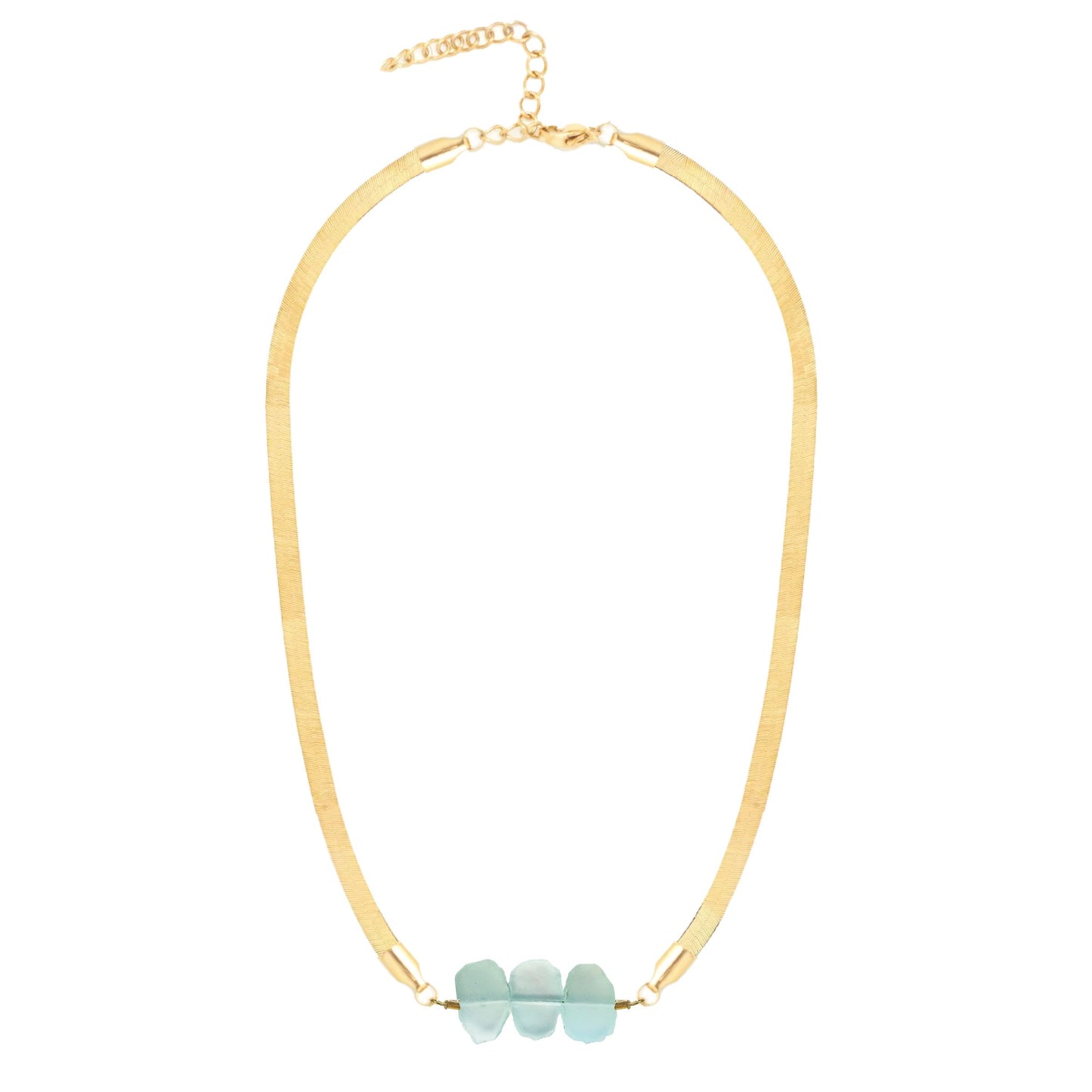 Natasha 5.5mm Thick Herringbone Chain Necklace in Aqua Chalcedony Robyn Canady Gold 