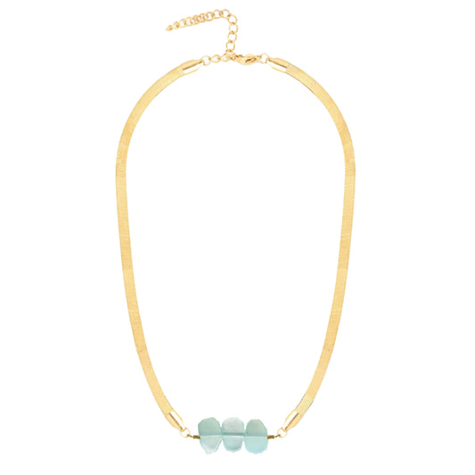 Natasha 5.5mm Thick Herringbone Chain Necklace in Aqua Chalcedony Robyn Canady Gold 