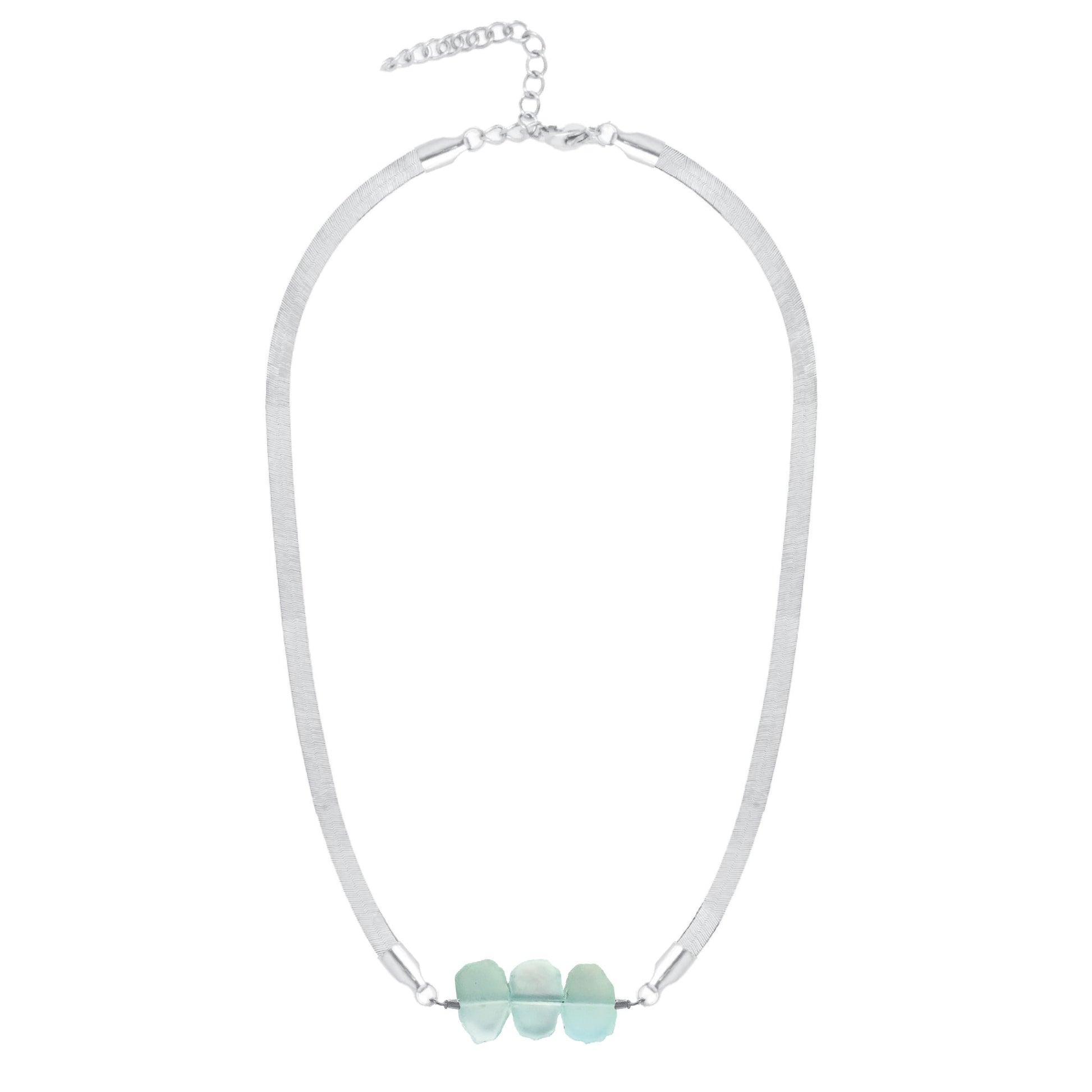 Natasha 5.5mm Thick Herringbone Chain Necklace in Aqua Chalcedony Robyn Canady Silver 