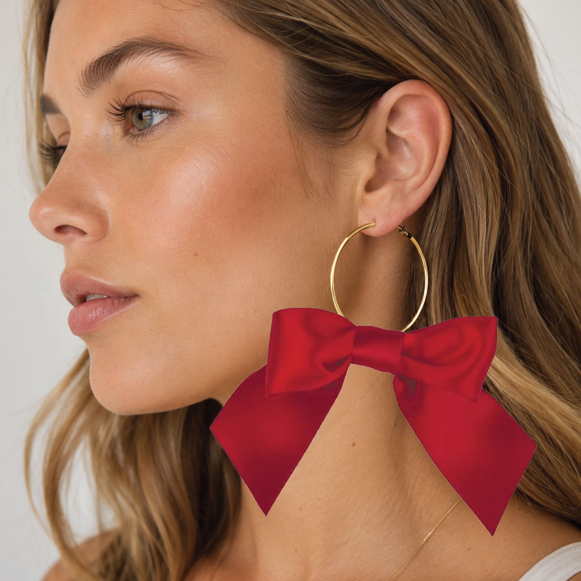 Large Satin Bow Party Hoops - 5 color options Robyn Canady Red 