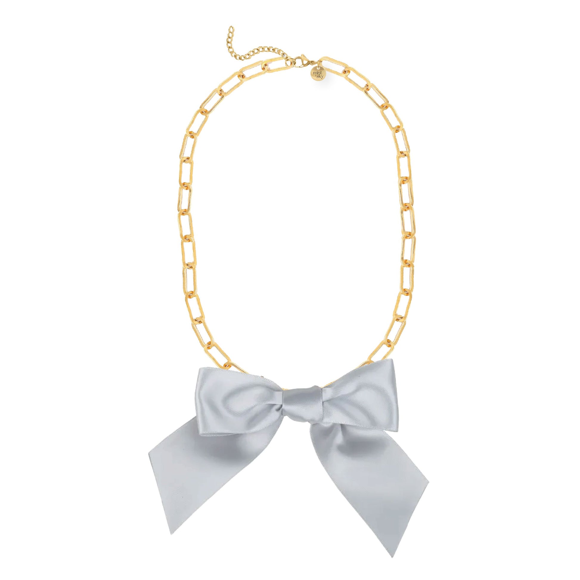 Large Satin Bow Paperclip Necklace - 5 color options Robyn Canady Silver 