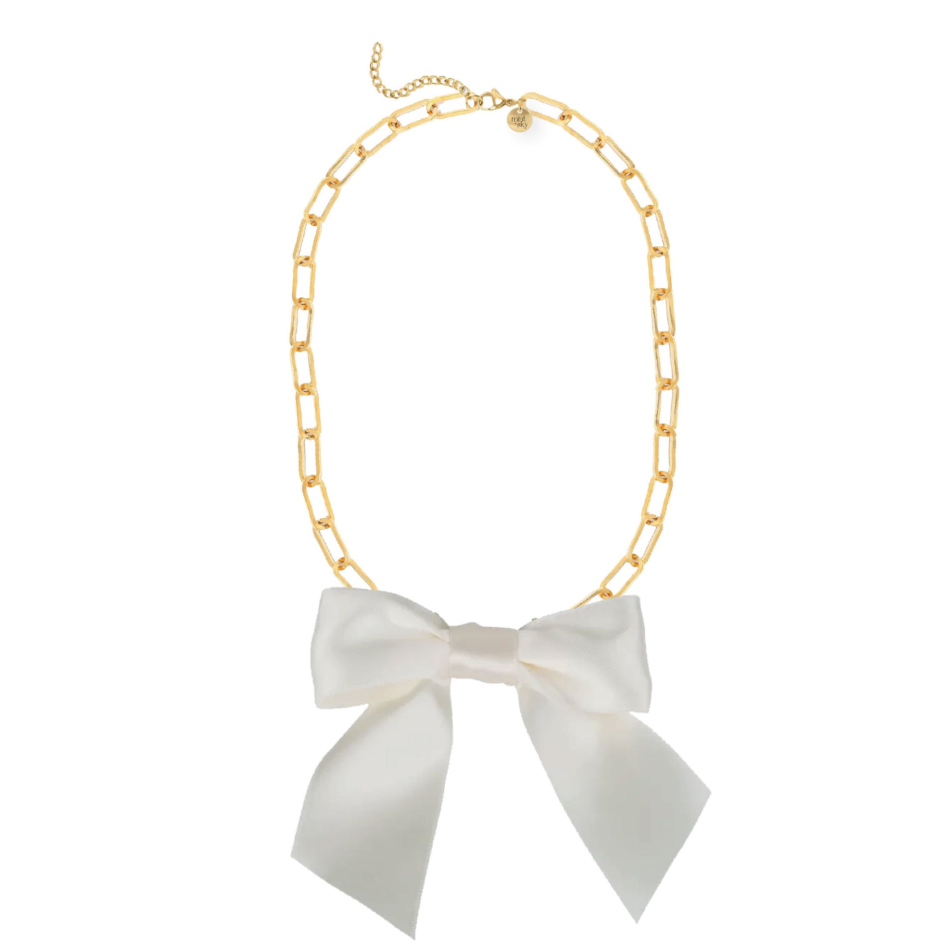 Large Satin Bow Paperclip Necklace - 5 color options Robyn Canady Ivory 