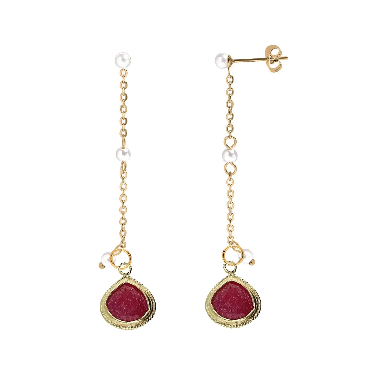 Long Pearl and Gemstone Drop Stud Back Earrings - 9 color options Robyn Canady Ruby 