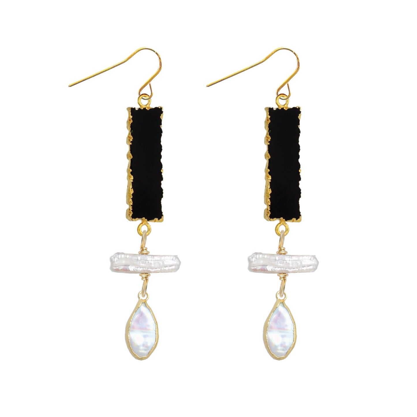 Long Gemstone and Pearl Drop Earrings - 3 color options Robyn Canady Black Onyx 