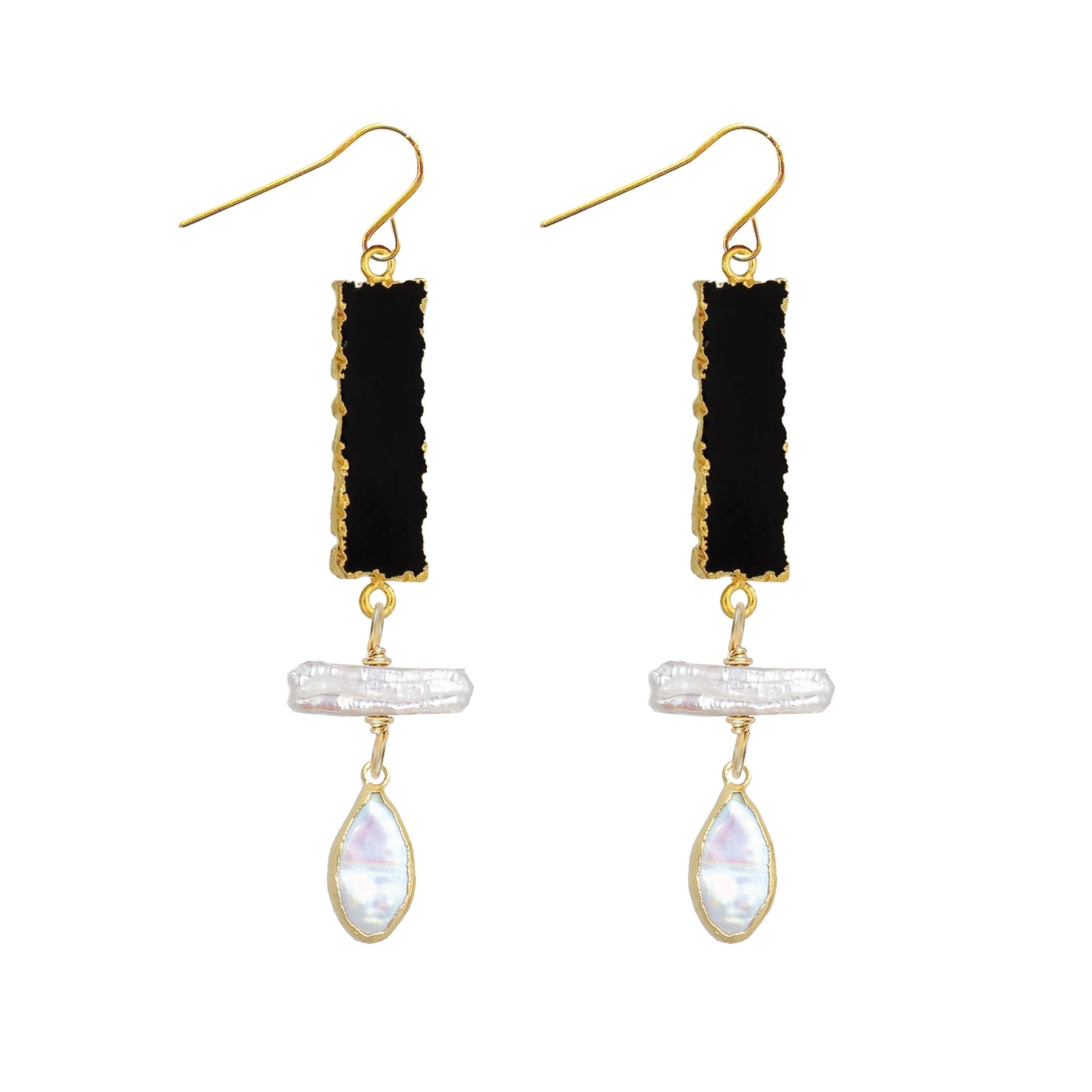 Long Gemstone and Pearl Drop Earrings - 3 color options Robyn Canady Black Onyx 