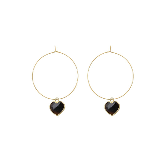 Gemstone Heart Hoop Earrings - Winter Parties Robyn Canady Black Onyx 