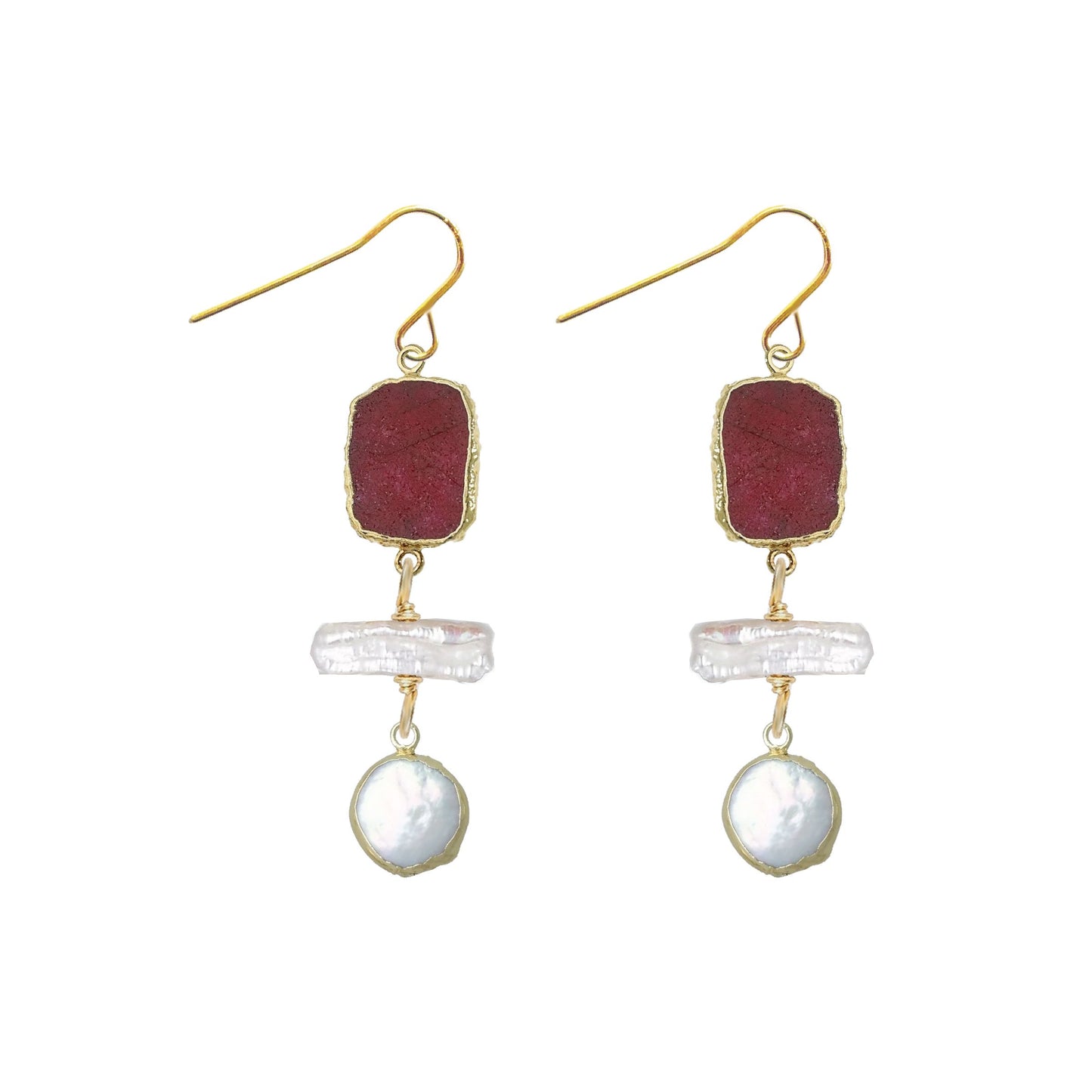 Gemstone and Pearl Nugget Drop Earrings - 4 color options Robyn Canady Ruby 