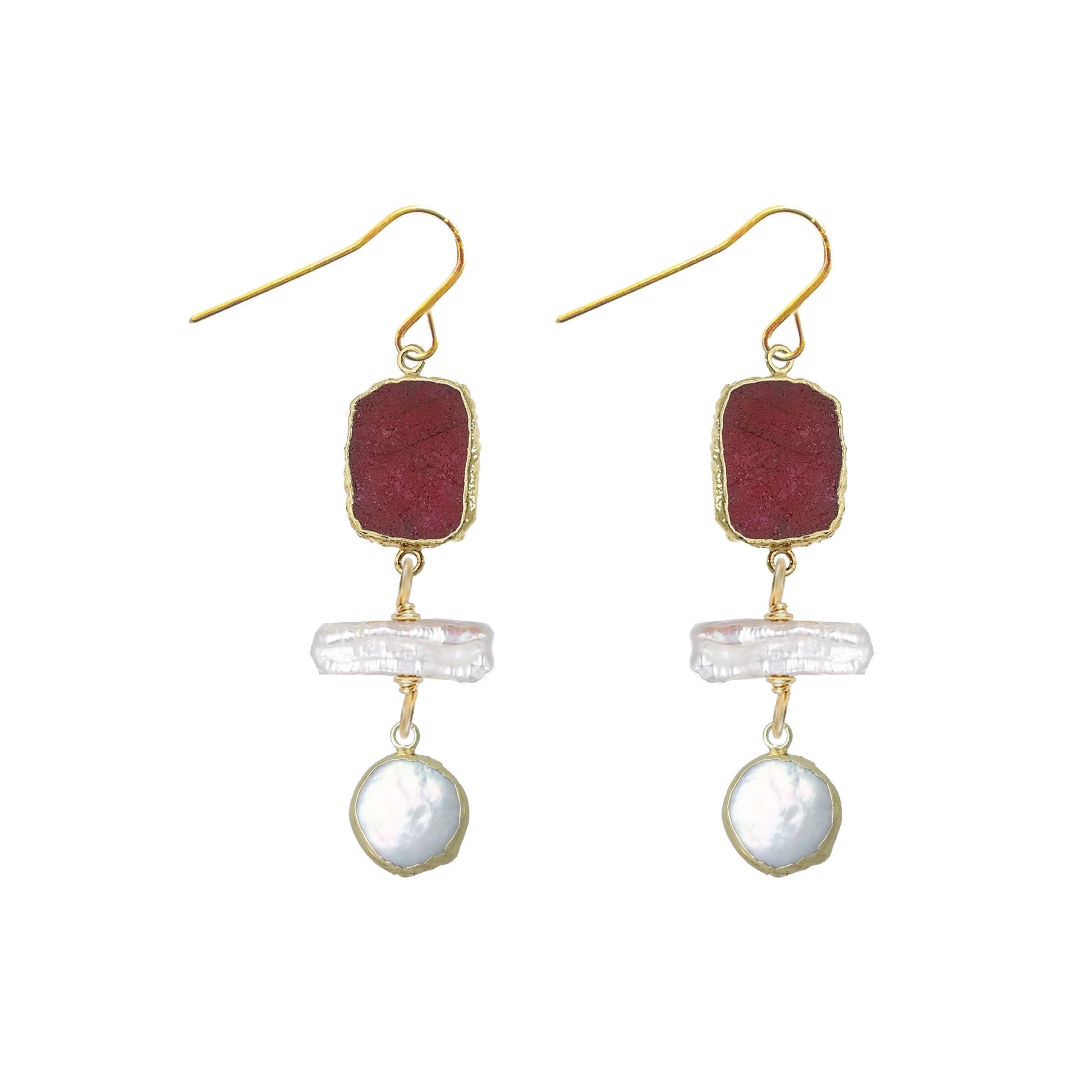 Gemstone and Pearl Nugget Drop Earrings - 4 color options Robyn Canady Ruby 