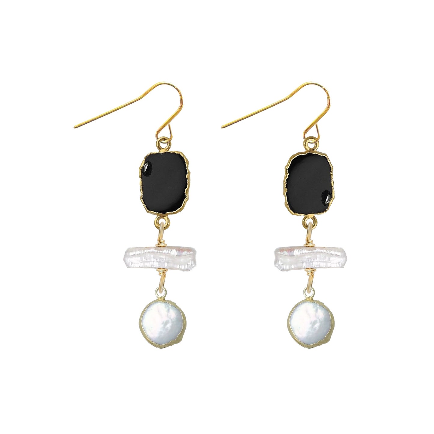 Gemstone and Pearl Nugget Drop Earrings - 4 color options Robyn Canady Black Onyx 