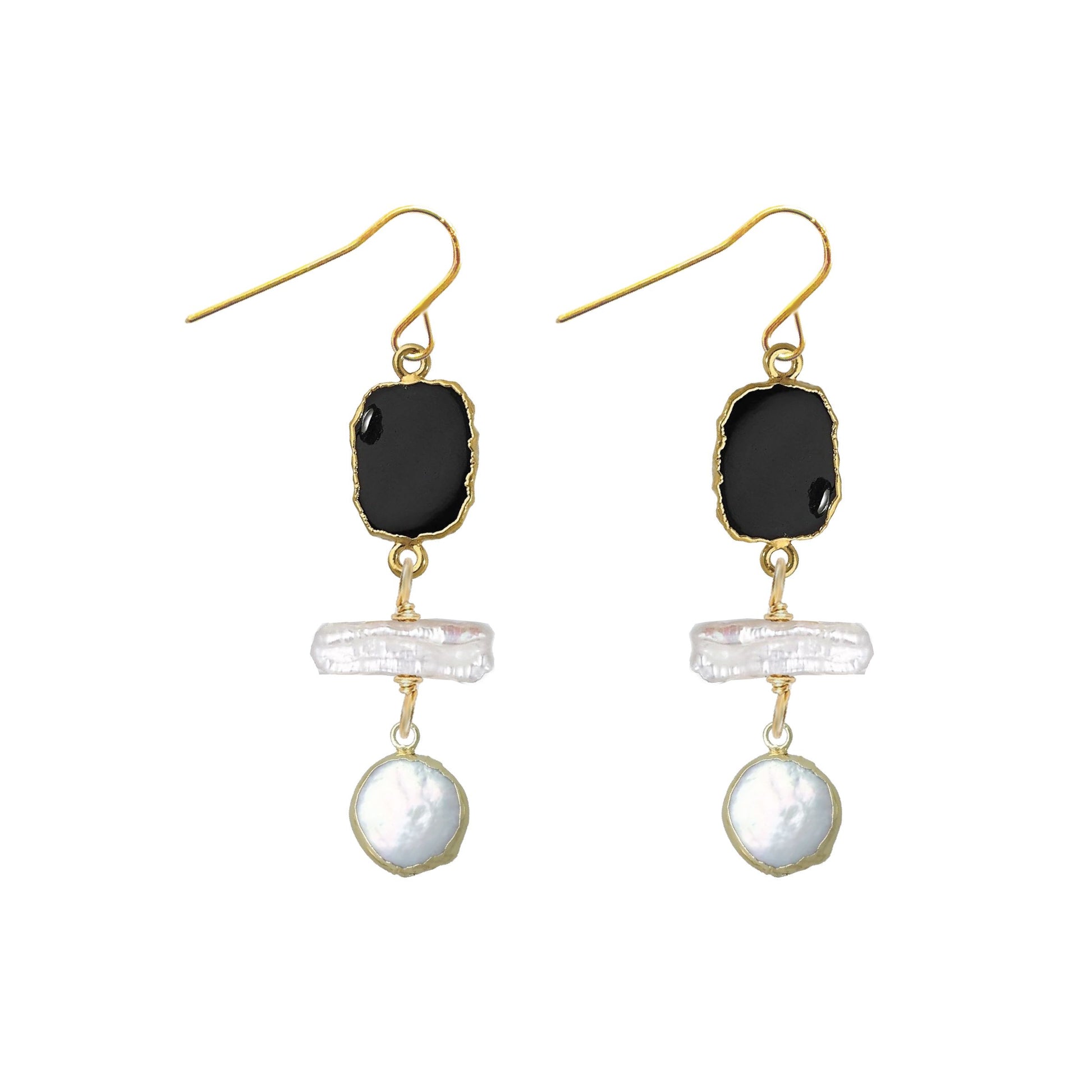 Gemstone and Pearl Nugget Drop Earrings - 4 color options Robyn Canady Black Onyx 