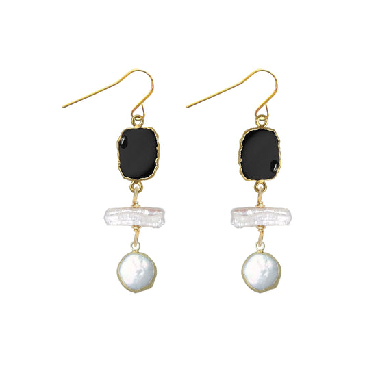 Gemstone and Pearl Nugget Drop Earrings - Winter Parties Robyn Canady Black Onyx 