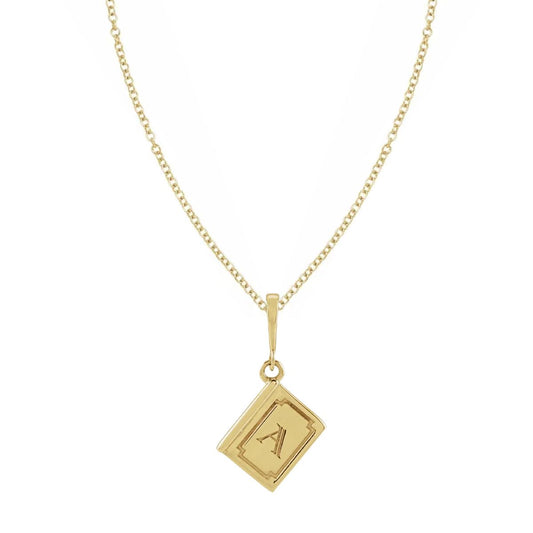14K Yellow Gold Initial Book Pendant – Vintage Style Alphabet Charm Necklace Necklace Robyn Canady Necklace (Pendant with a 14K Gold Filled Chain) A 