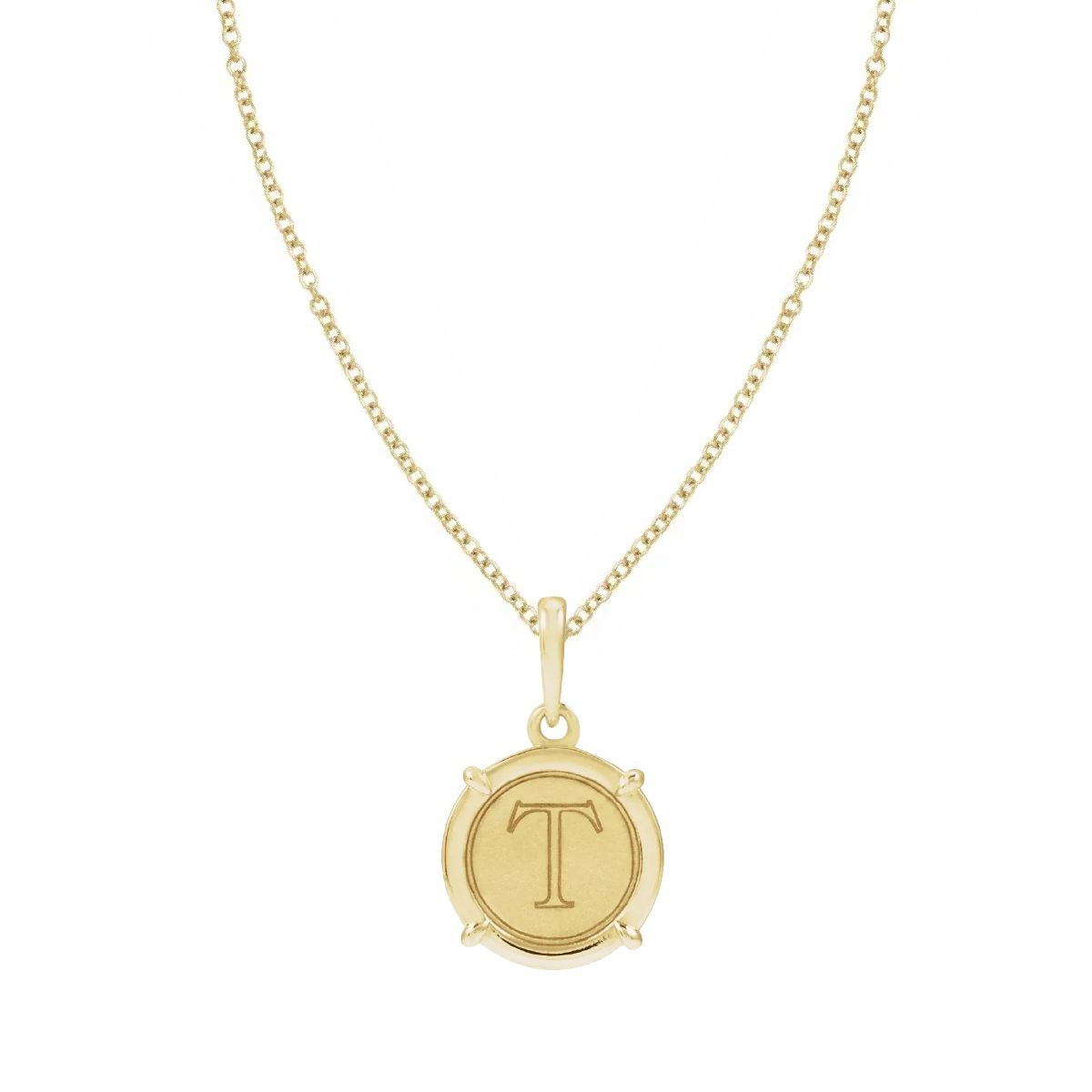14K Yellow Gold Initial Round Pendant – Classic Monogram Letter Disc Charm Necklace Necklace Robyn Canady Necklace (Pendant with a 14K Gold Filled Chain) A 