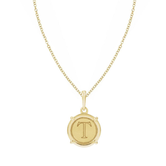 14K Yellow Gold Initial Round Pendant – Classic Monogram Letter Disc Charm Necklace Necklace Robyn Canady Necklace (Pendant with a 14K Gold Filled Chain) A 