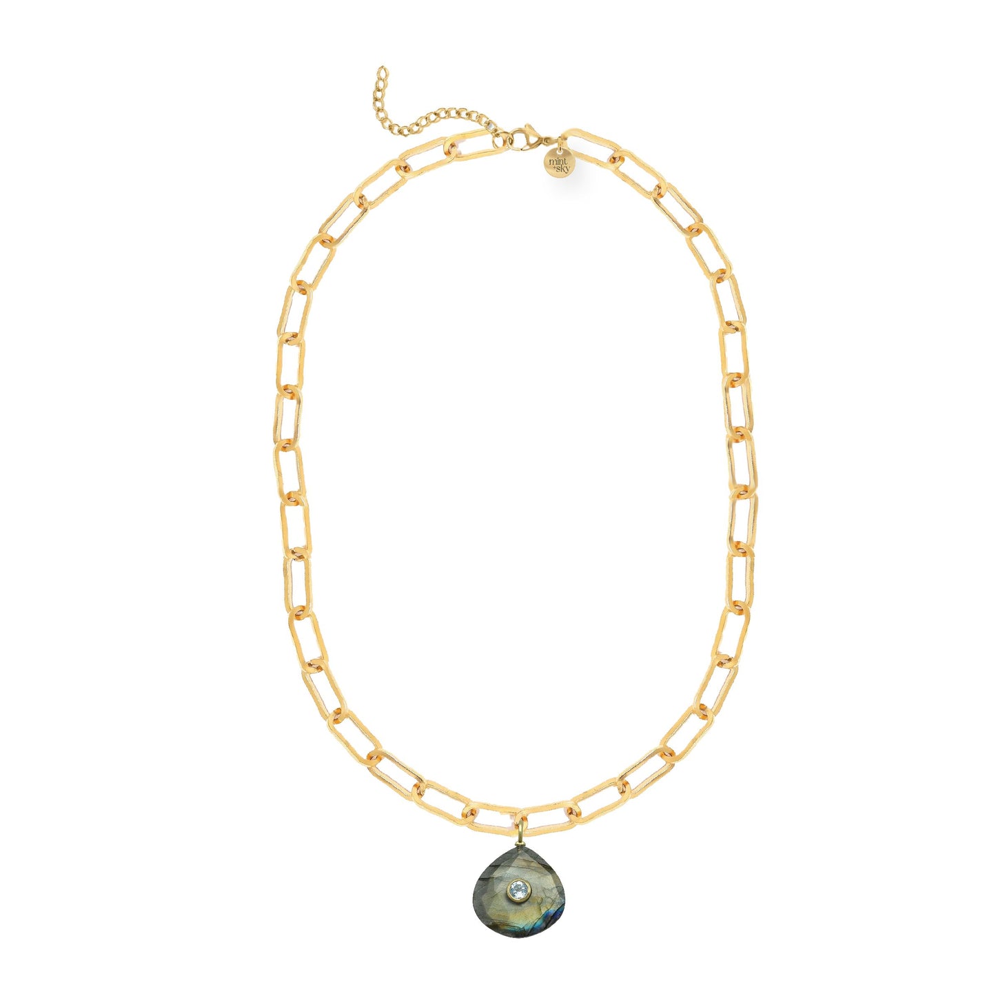 Labradorite and Blue Topaz Paperclip Chain Necklace Necklace Robyn Canady 